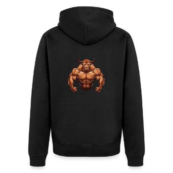 Bulle Stier Muskeln Gym - Unisex Premium Bio Zip Hoodie - Schwarz - Hinten - Nico (187cm)
