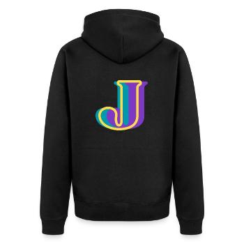 Mehrfarbiger Buchstabe j - Unisex Premium Bio Zip Hoodie - Schwarz - Hinten - Nico (187cm)