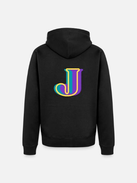 Mehrfarbiger Buchstabe j - Unisex Premium Bio Zip Hoodie - Schwarz