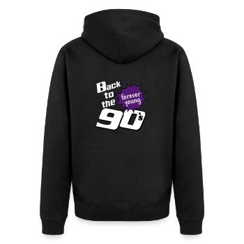 90er Party , Mottoparty , forever Young (25) - Unisex Premium Bio Zip Hoodie - Schwarz - Hinten - Nico (187cm)