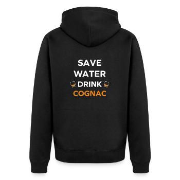 Save water drink cognac - Unisex Premium Organic Zip Hoodie - black - Back - Nico (187cm)