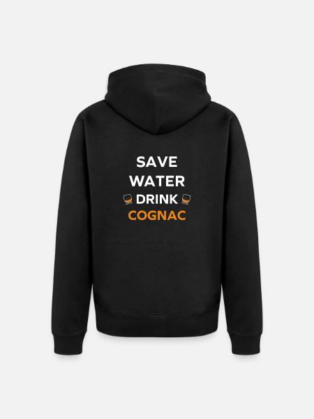 Save water drink cognac - Unisex Premium Organic Zip Hoodie - black