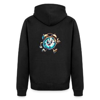 Rush Hour Alarm! Whimsical Running Clock - Unisex Premium Organic Zip Hoodie - black - Back - Nico (187cm)