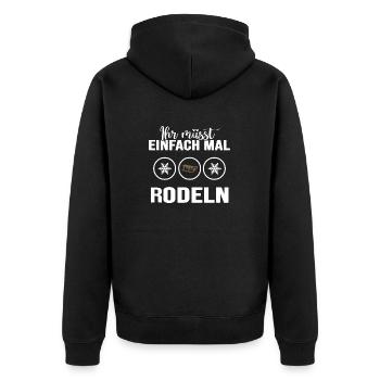 Rodeln "einfach mal rodeln" Rodler im Winter - Unisex Premium Bio Zip Hoodie - Schwarz - Hinten - Nico (187cm)