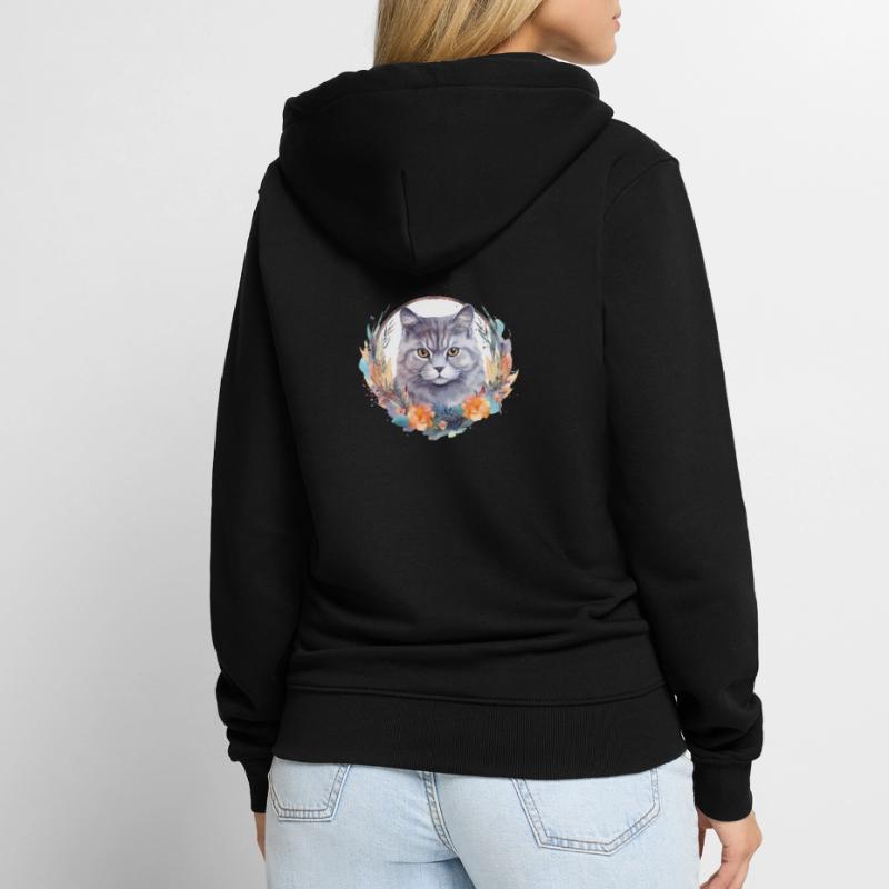 Britisch Kurzhaar Katze Boho Elements, Katzen Unisex Premium Bio Zip Hoodie