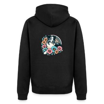 Border Collie Retro Pastel Floral Blue Merle - Unisex Premium Organic Zip Hoodie - black - Back - Nico (187cm)
