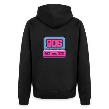 90s Radio Logo - Unisex Premium Organic Zip Hoodie - black - Back - Nico (187cm)