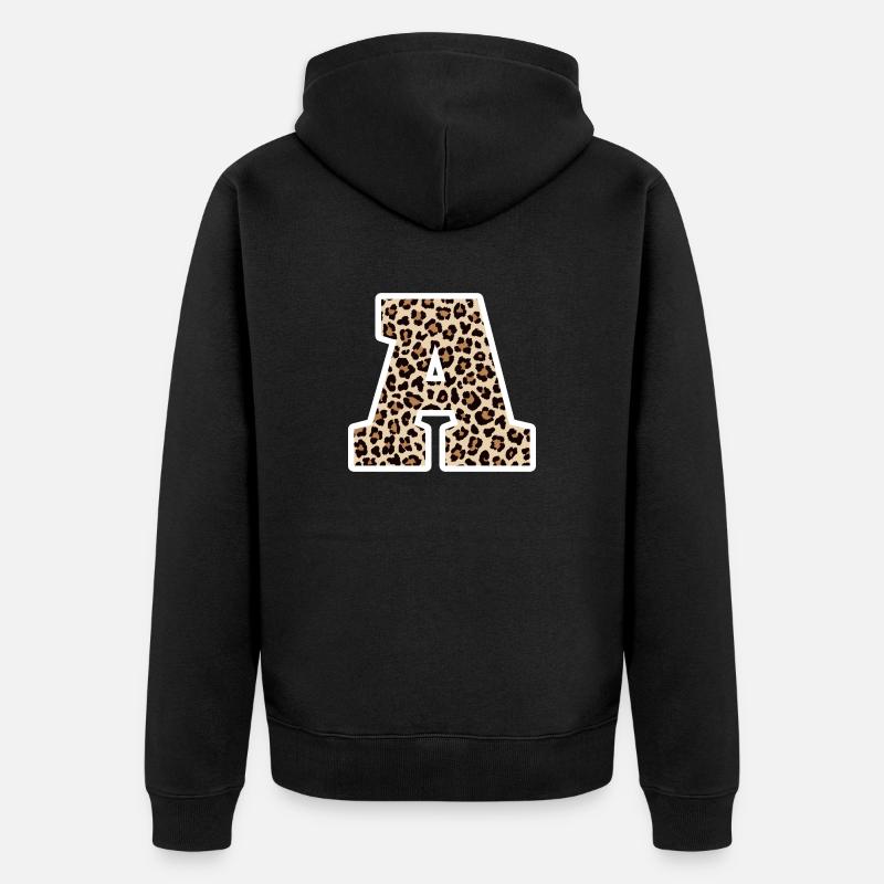 lettre A motif léopard -idée cadeau d’anniversaire - Veste à capuche bio Premium Unisexe - noir