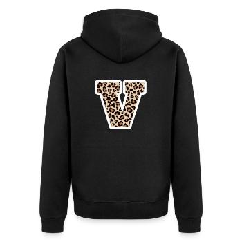 lettre V motif léopard -idée cadeau d’anniversaire - Veste à capuche bio Premium Unisexe - noir - Dos - Nico (187cm)