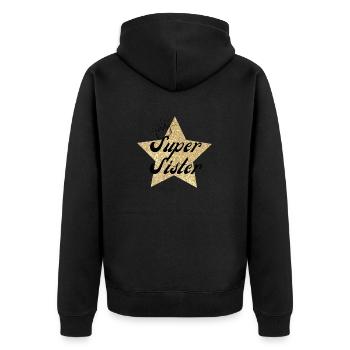 Super Star Sister - Schwester Geschenk - Unisex Premium Bio Zip Hoodie - Schwarz - Hinten - Nico (187cm)