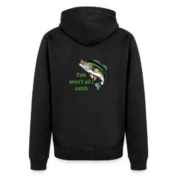 Fische sind nicht alles, was ich fange - Unisex Premium Bio Zip Hoodie - Schwarz - Hinten - Nico (187cm)
