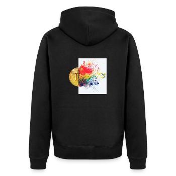 Krypto Gehirn 1 Bitcoin BTC ETH - Unisex Premium Bio Zip Hoodie - Schwarz - Hinten - Nico (187cm)