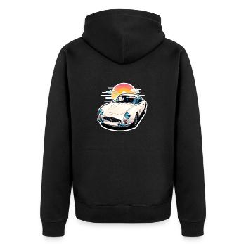 Oldtimer Sonnenuntergang - Unisex Premium Bio Zip Hoodie - Schwarz - Hinten - Nico (187cm)