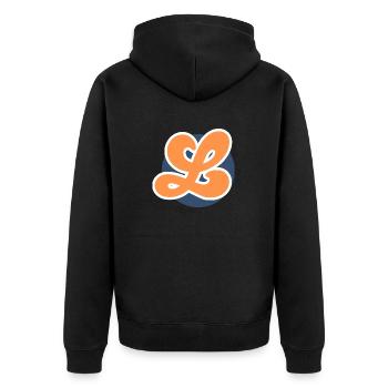 Buchstabe l orange sport - Unisex Premium Bio Zip Hoodie - Schwarz - Hinten - Nico (187cm)