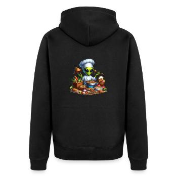 Alien am Kochen - Unisex Premium Bio Zip Hoodie - Schwarz - Hinten - Nico (187cm)