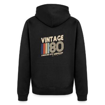 1980 - Unisex Premium Bio Zip Hoodie - Schwarz - Hinten - Nico (187cm)