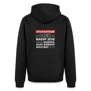 Stuckateur - Bier macht jede Wand schöner - Unisex Premium Bio Zip Hoodie - Schwarz - Hinten - Nico (187cm)