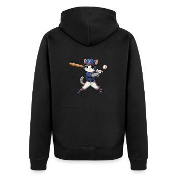 Sportkatze: Baseballspieler - Unisex Premium Bio Zip Hoodie - Schwarz - Hinten - Nico (187cm)