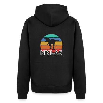 NIKLAS - Beautiful boy name with dinosaur - Unisex Premium Organic Zip Hoodie - black - Back - Nico (187cm)