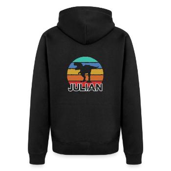 JULIAN - Schöner Jungen Name mit Dinosaurier - Unisex Premium Bio Zip Hoodie - Schwarz - Hinten - Nico (187cm)