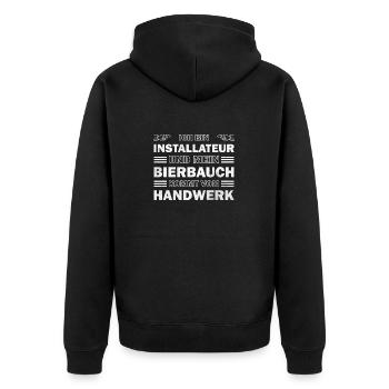 Installateur - mein Bierbauch kommt vom Handwerk - Unisex Premium Bio Zip Hoodie - Schwarz - Hinten - Nico (187cm)