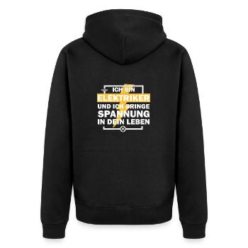 Elektriker - Ich bringe Spannung in dein Leben - Unisex Premium Bio Zip Hoodie - Schwarz - Hinten - Nico (187cm)