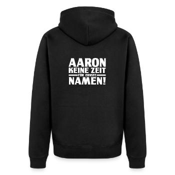 Vorname Aaron - Unisex Premium Bio Zip Hoodie - Schwarz - Hinten - Nico (187cm)