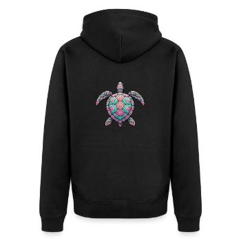 Bunte Meeresschildkröte - Unisex Premium Bio Zip Hoodie - Schwarz - Hinten - Nico (187cm)