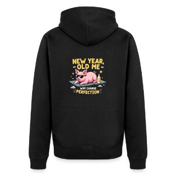 Funny Pig - New Year Design - Unisex Premium Organic Zip Hoodie - black - Back - Nico (187cm)