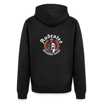 Audentes Fortuna Iuvat - Unisex Premium Bio Zip Hoodie - Schwarz - Hinten - Nico (187cm)