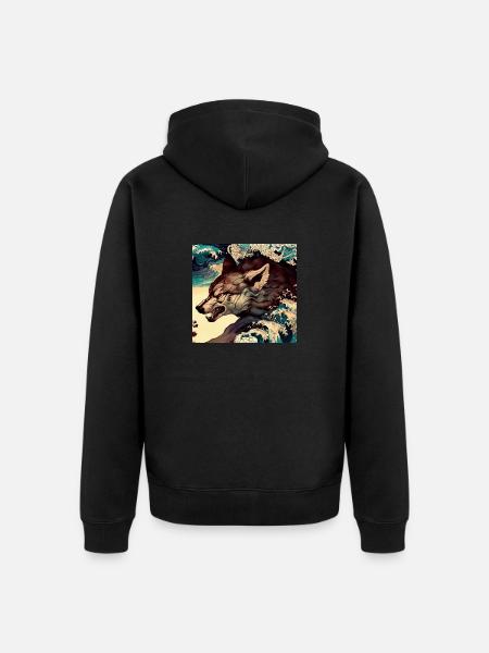 Wolf Japanese - Unisex Premium Organic Zip Hoodie - black