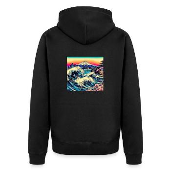 Japan Landschaft Ozean Berg Wellen - Unisex Premium Bio Zip Hoodie - Schwarz - Hinten - Nico (187cm)