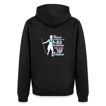 Ne sous-estimez jamais une vieille femme qui aime les claquettes Dan - Veste à capuche bio Premium Unisexe - noir - Dos - Nico (187cm)