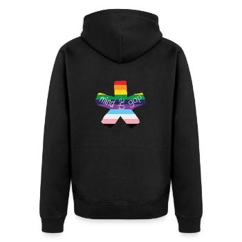 blockedTitle - Unisex Premium Bio Zip Hoodie - Schwarz - Hinten - Nico (187cm)