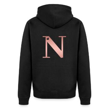 Buchstabe N roségold - Unisex Premium Bio Zip Hoodie - Schwarz - Hinten - Nico (187cm)