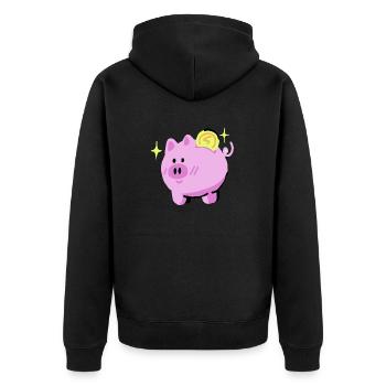 Geld Sparschwein - Unisex Premium Bio Zip Hoodie - Schwarz - Hinten - Nico (187cm)