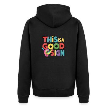 Gutes Zeichen - Unisex Premium Bio Zip Hoodie - Schwarz - Hinten - Nico (187cm)