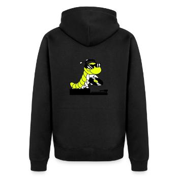 DJ Raupe Schallplatte Mischpult Party Club Musik - Unisex Premium Bio Zip Hoodie - Schwarz - Hinten - Nico (187cm)