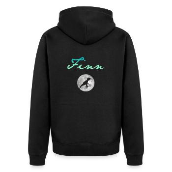 FINN - Beau prénom de garçon avec dinosaure - Veste à capuche bio Premium Unisexe - noir - Dos - Nico (187cm)