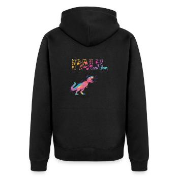 PAUL - Schöner Jungen Name mit Dinosaurier - Unisex Premium Bio Zip Hoodie - Schwarz - Hinten - Nico (187cm)