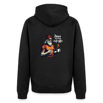 Zeus also brews craft coffee! - Unisex Premium Bio Zip Hoodie - Schwarz - Hinten - Nico (187cm)