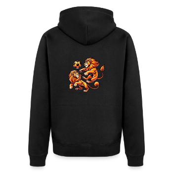 Les lions orange jouent au football - Veste à capuche bio Premium Unisexe - noir - Dos - Nico (187cm)