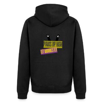 PAWS UP HIGH - Unisex Premium Bio Zip Hoodie - Schwarz - Hinten - Nico (187cm)