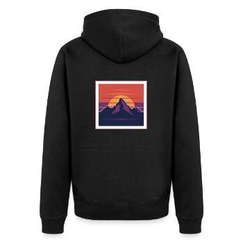 Sunset Peaks zwischen den Bergen - Unisex Premium Bio Zip Hoodie - Schwarz - Hinten - Nico (187cm)
