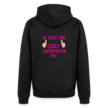 Therapeutin | Psychotherapie | Therapie | lustig - Unisex Premium Bio Zip Hoodie - Schwarz - Hinten - Nico (187cm)