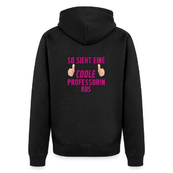 Professorin | Uni | Universität | Spruch Prof - Unisex Premium Bio Zip Hoodie - Schwarz - Hinten - Nico (187cm)