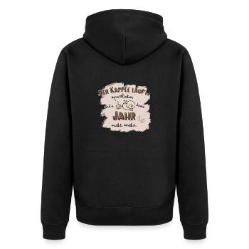 Der Kaffee läuft! Sportmuffel Kaffeetrinker Spruch - Unisex Premium Bio Zip Hoodie - Schwarz - Hinten - Nico (187cm)