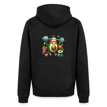 Avocado Workout Fun - Unisex Premium Organic Zip Hoodie - black - Back - Nico (187cm)