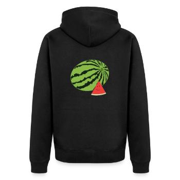 Happy Wassermelone - Unisex Premium Bio Zip Hoodie - Schwarz - Hinten - Nico (187cm)