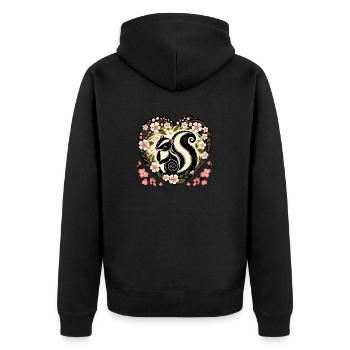 Frühling Skunk Kirschblüten - Unisex Premium Bio Zip Hoodie - Schwarz - Hinten - Nico (187cm)